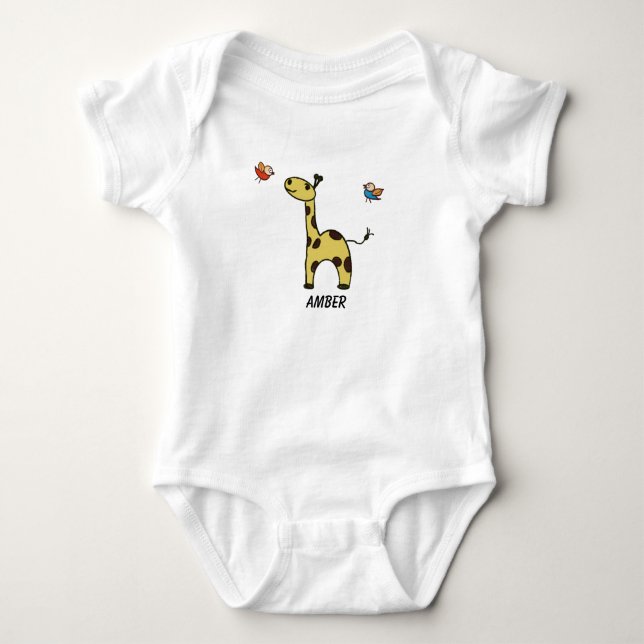 Baby Bodysuit Kleine Giraffe und Vögel Strampler (Vorderseite)