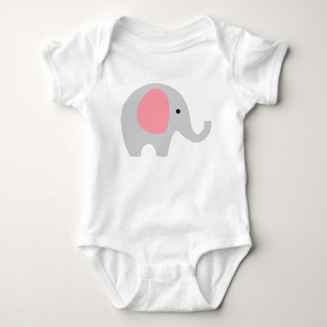 Baby-Bodysuit mit grauem Elefanten und den rosa Baby Strampler (Vorderseite)
