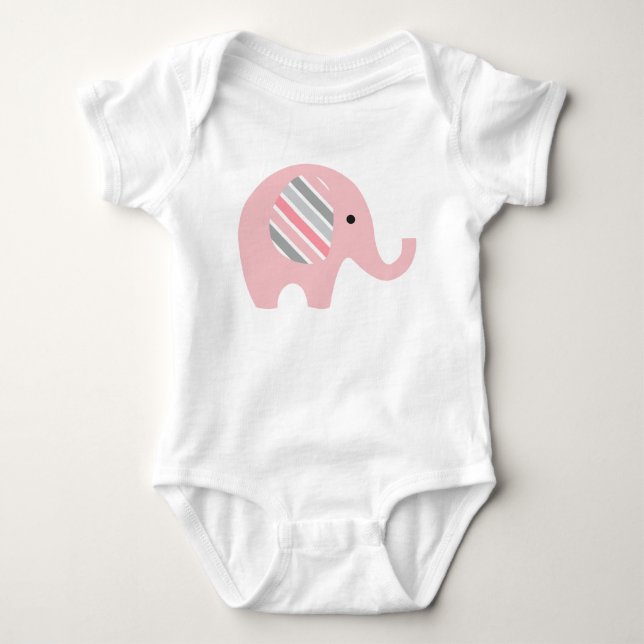 Baby-Bodysuit mit rosa Elefanten/Rosa striped Baby Strampler (Vorderseite)