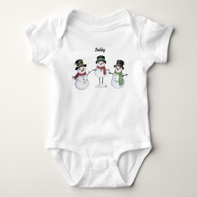 Baby Bodysuit | Personalisiert Snowman Trio Baby Strampler (Vorderseite)