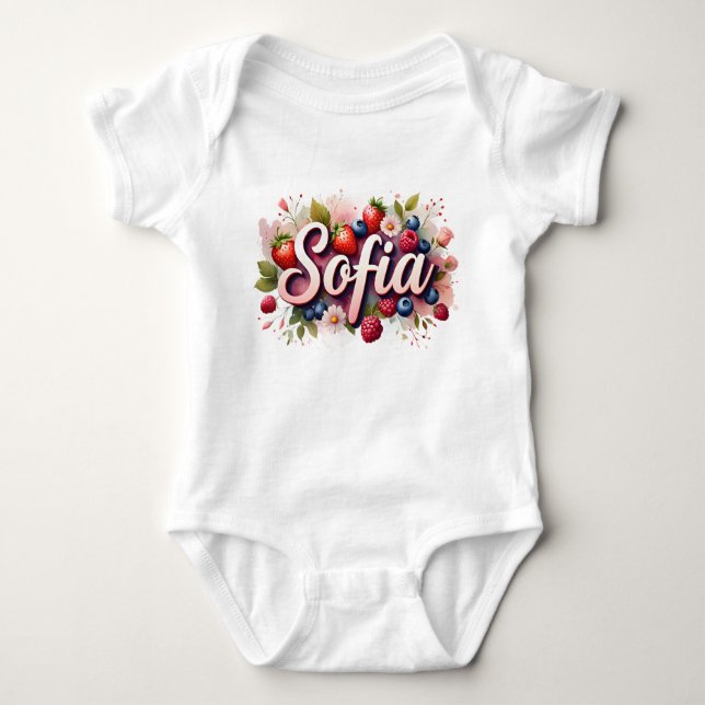 Baby Bodysuit "Sofia" Berry Floral Design Strampler (Vorderseite)