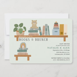 Baby Book Shelf Green Neutral Baby Dusche Einladung