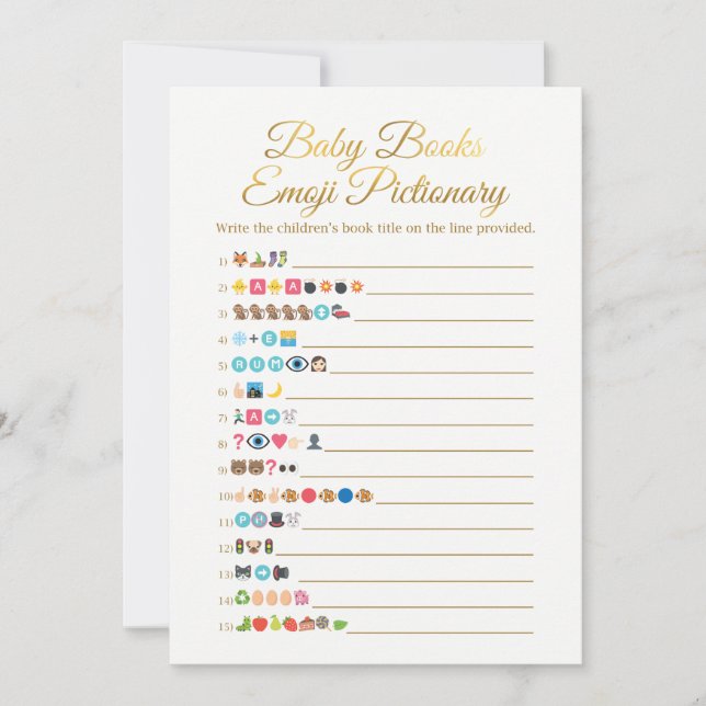 Baby Books Emoji Pictionary Game Gold Baby Dusche (Vorderseite)