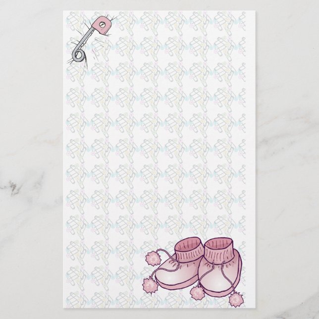 Baby Bootie Pink Stationery Briefpapier (Vorderseite)