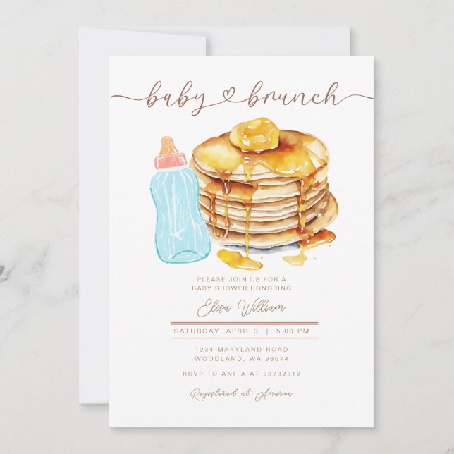 Baby Bottle Butter Honey Pancake Baby Dusche Einladung (Vorderseite)
