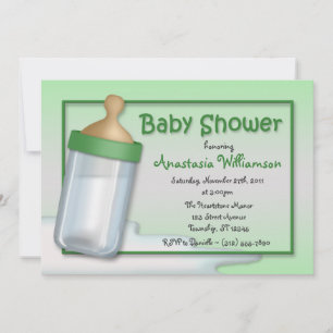 Baby Bottle Green Baby Dusche Einladungen