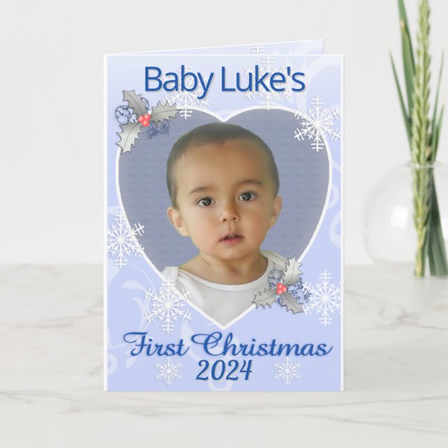 Baby Boy 1. Foto Weihnachtskarte Feiertagskarte (Vorderseite)