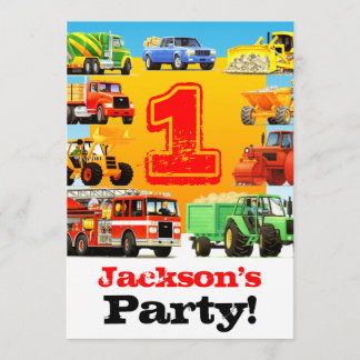 Baby Boy 1. Geburtstag Big Trucks Party Einladung