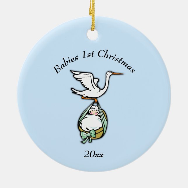 Baby Boy 1. Weihnachten mit Jahr Keramik Ornament (Hinten)