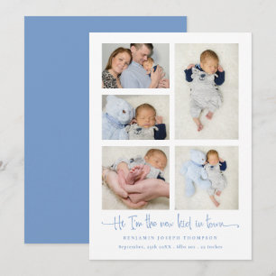 Baby Boy 5 Foto Collage Blue New Kid Script Birne Ankündigung