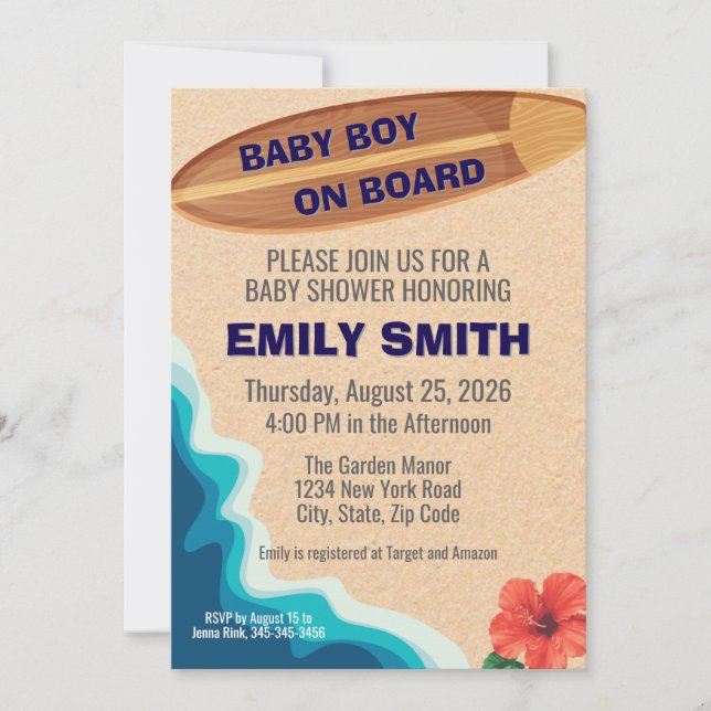 Baby Boy À Bord Surfboard Baby shower Invitation (Devant)