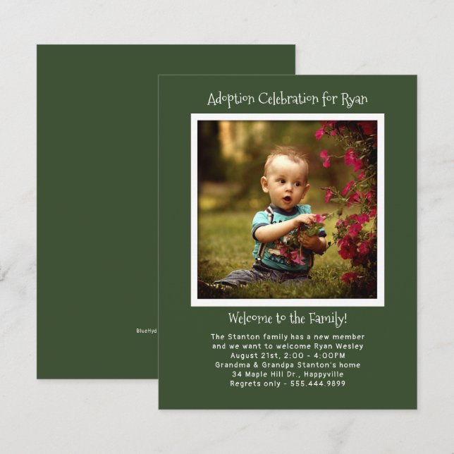 Baby Boy Adoption Party Photo Invitation Modèle (Devant / Derrière)