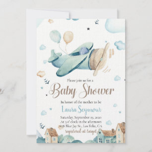 Baby Boy Airplane Babydusche Einladung - Vintag