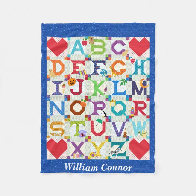 Baby Boy Alphabet Quilt Design Fleecedecke (Vorderseite)