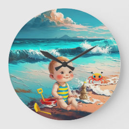 Baby Boy am Strand Große Wanduhr