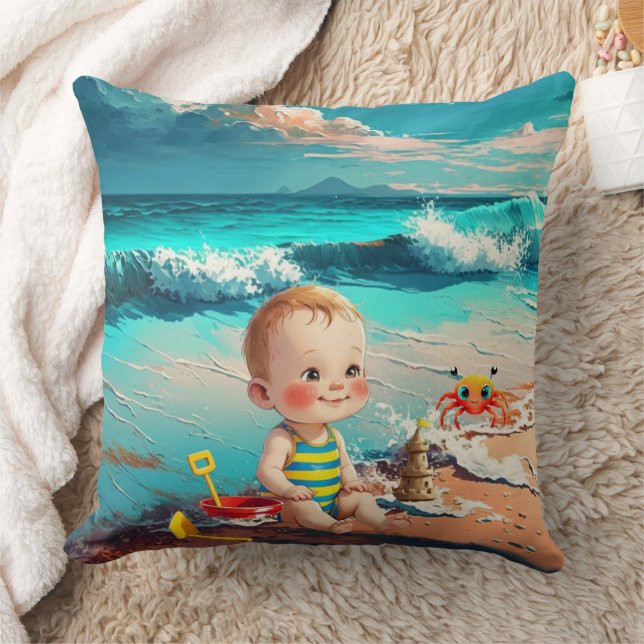 Baby Boy am Strand Kissen (Decke)