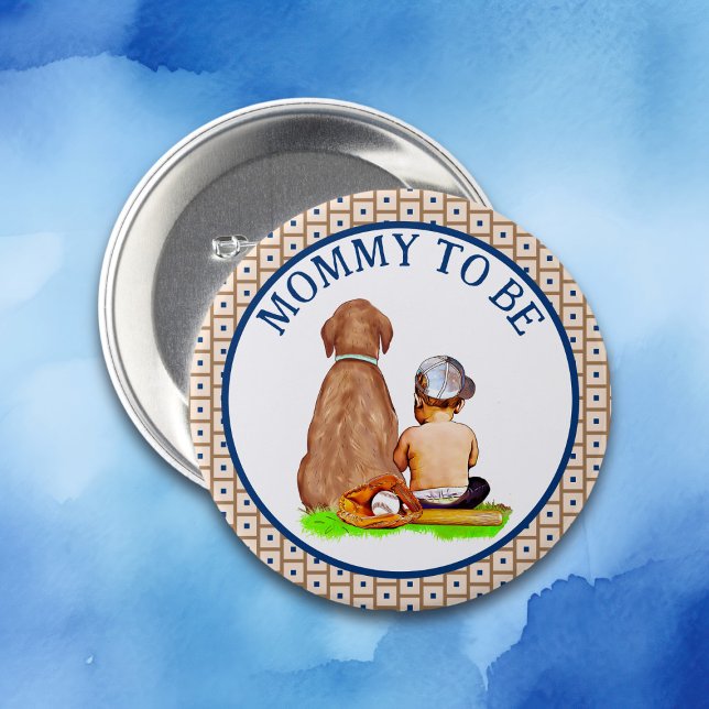 Baby Boy and Dog Baseball Baby Dusche Mama zu sein Button (Von Creator hochgeladen)