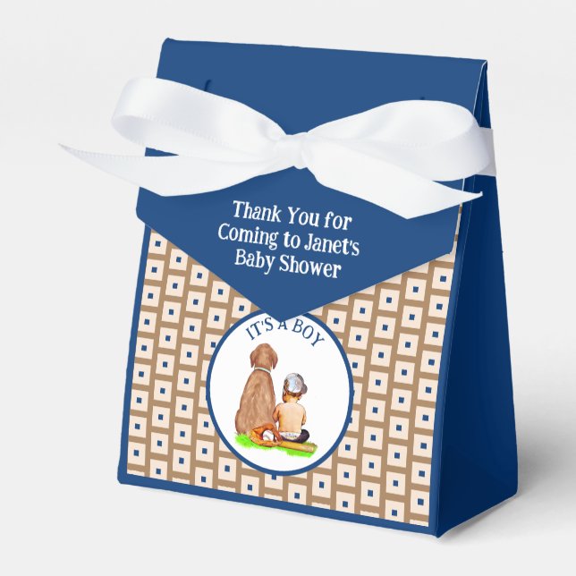 Baby Boy and Dog Baseball Themed Baby Dusche Geschenkschachtel (Vorderseite)