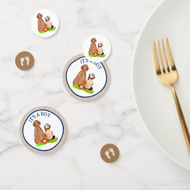 Baby Boy and Dog Baseball Themed Baby Dusche Konfetti (Gruppe)