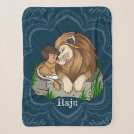 Baby boy and lion on a blue mandala background sherpadecke