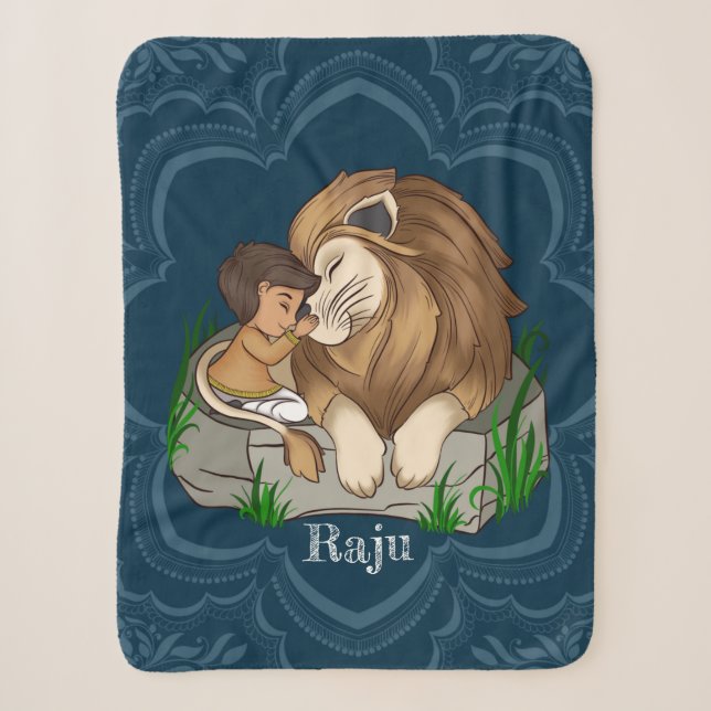 Baby boy and lion on a blue mandala background sherpadecke (Vorderseite)
