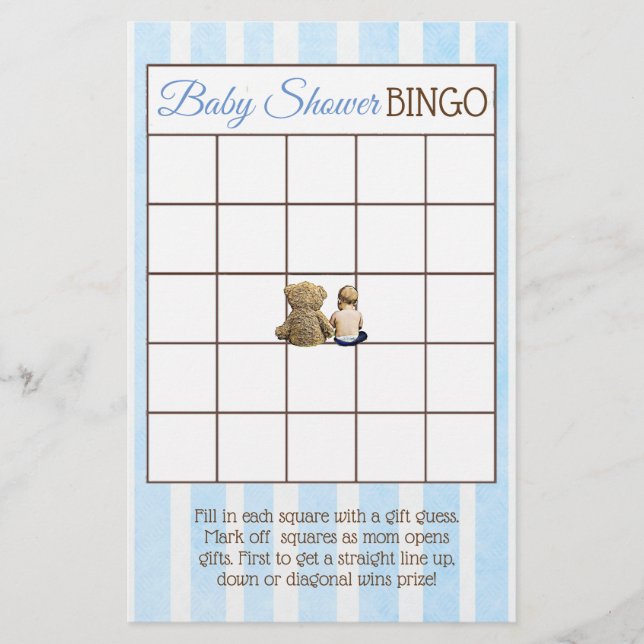 Baby Boy and Teddy Bear Baby Showspiele Flyer (Vorne)