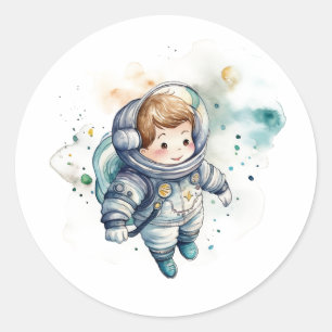 Baby Boy Astronaut Aquarellkleber Runder Aufkleber