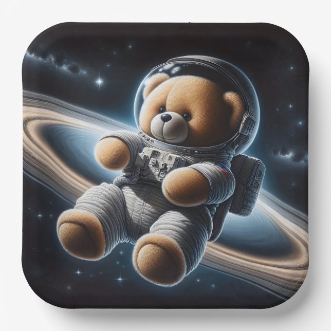 Baby Boy Astronaut Teddy Bear Pappteller (Vorderseite)