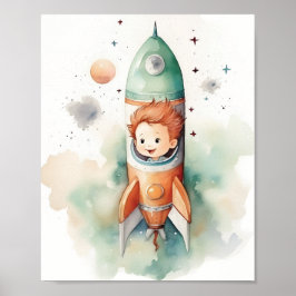 Baby Boy Astronaut Watercolor Poster