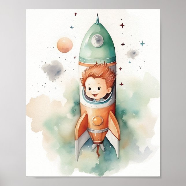 Baby Boy Astronaut Watercolor Poster (Vorne)