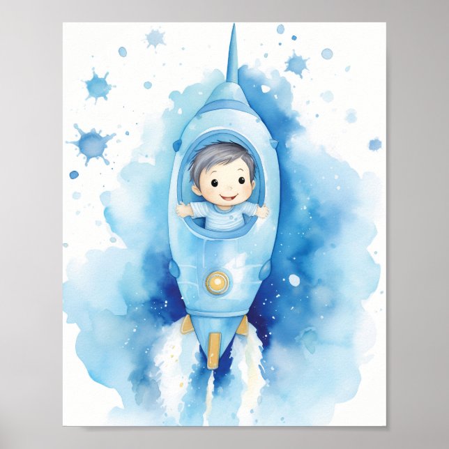 Baby Boy Astronaut Watercolor Poster (Vorne)