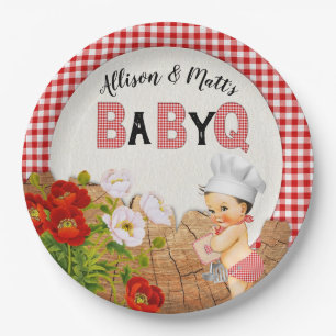 Baby Boy Baby-Party Rot kariert Baby Q Barbeque Pappteller