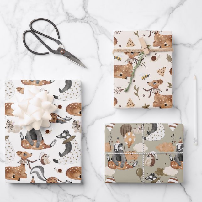 Baby Boy Baby Wild Animal Geschenkpapier Set (Vorderseite)