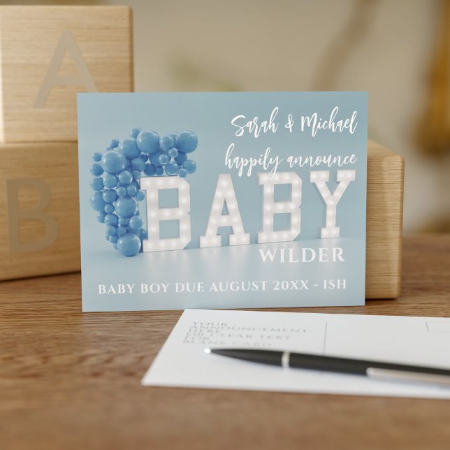 Baby Boy Balloon Pregnancy Ankündigung Postcard Postkarte (Von Creator hochgeladen)