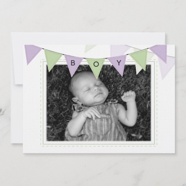 Baby Boy Banner Flags Birth Foto Ankündigung (Vorderseite)