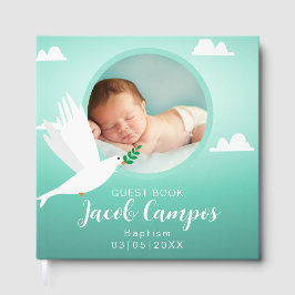 Baby Boy Baptism Christening Dove Blue Teal Gästebuch