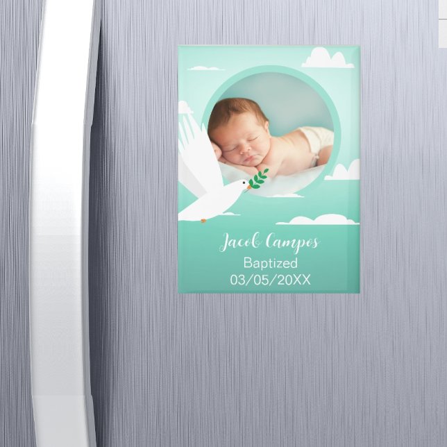 Baby Boy Baptism Christening Dove Clouds Photo Magnet (Von Creator hochgeladen)