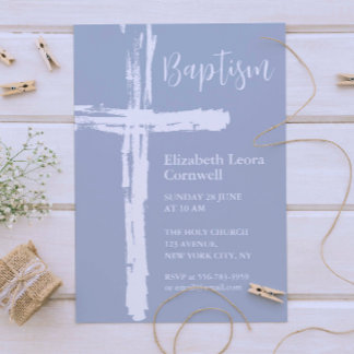 Baby Boy Baptism Élégant Dusty Blue Invitation