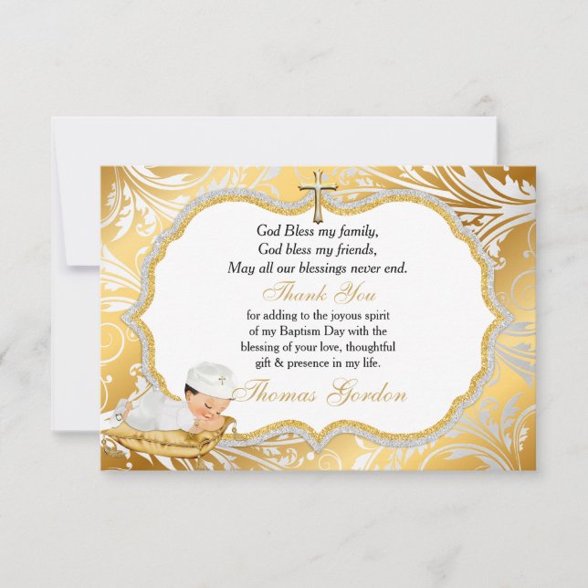 Baby Boy Baptism Gold Cross Merci (Devant)