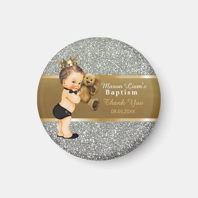 Baby Boy Baptisse | Vielen Dank, dass Sie Gold Sil Magnet (Vorne)