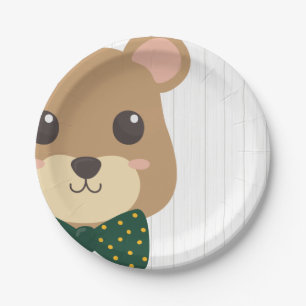 Baby Boy Bear Green & Gold Baby Dusche Pappteller