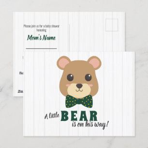 Baby Boy Bear Green & Gold Baby shower Invitation