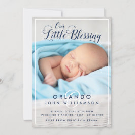Baby Boy Birth Ankündigung | Moderne blaue Streife
