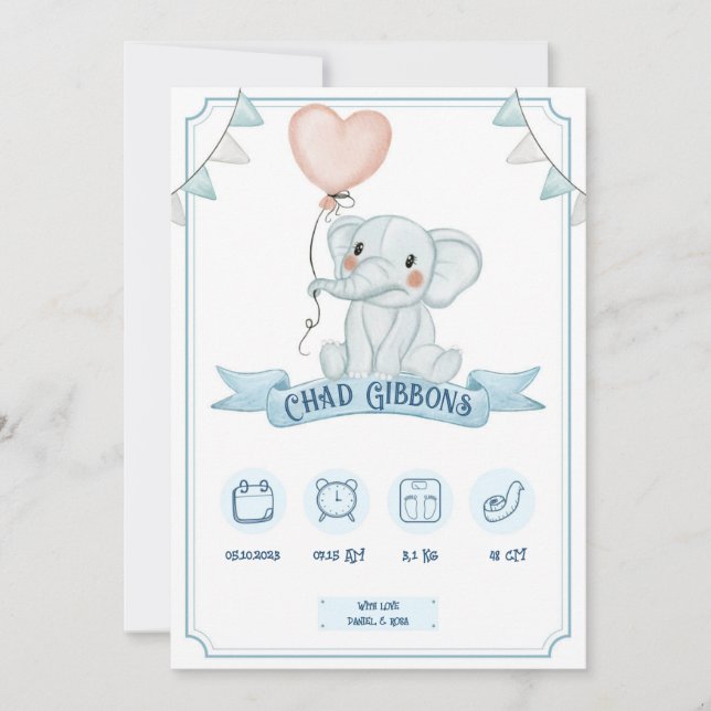 Baby Boy Birth Announcement Ankündigung (Vorderseite)