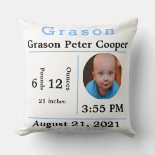 Baby Boy Birth Statistics Foto Template Stuhl Kissen