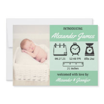 Baby Boy Birth Stats Green Ankündigung