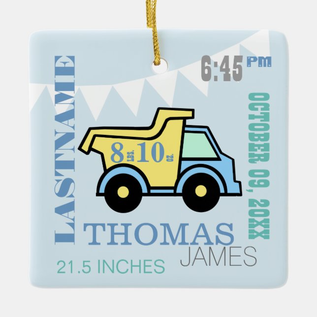 Baby Boy Birth Stats Truck Ornament (Vorderseite)