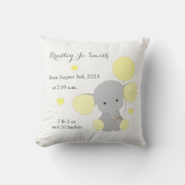 Baby Boy Birth Stats Yellow Gray Elephant Zickzack Kissen