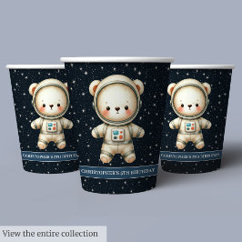Baby Boy Birthday Teddy Bear Astronaut Party Cups Pappbecher