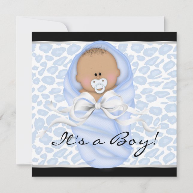 Baby Boy Black Leopard Baby Dusche Einladung (Vorderseite)